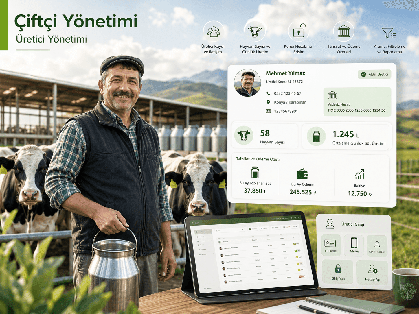Çiftçi ve hayvanı arasında şefkatli bir an